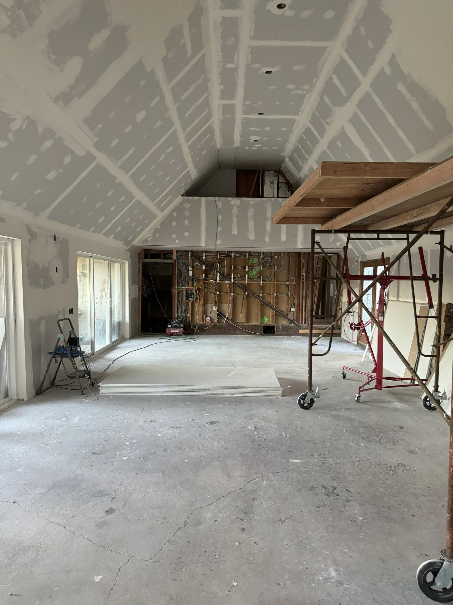 Great room renovation during drywall and interior finish work