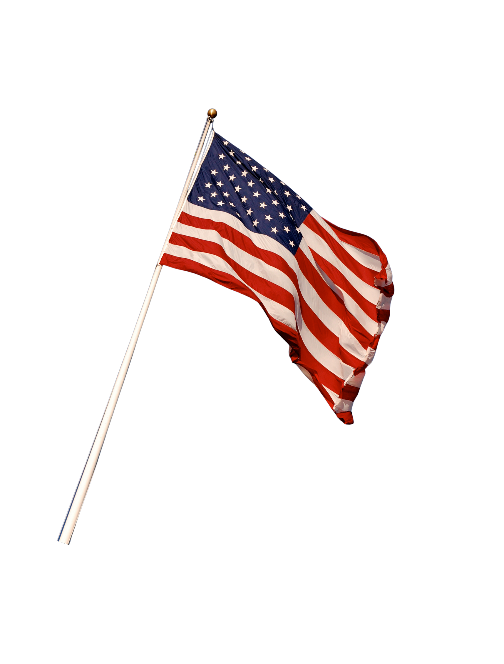 American flag waving on a flagpole against a dark background.