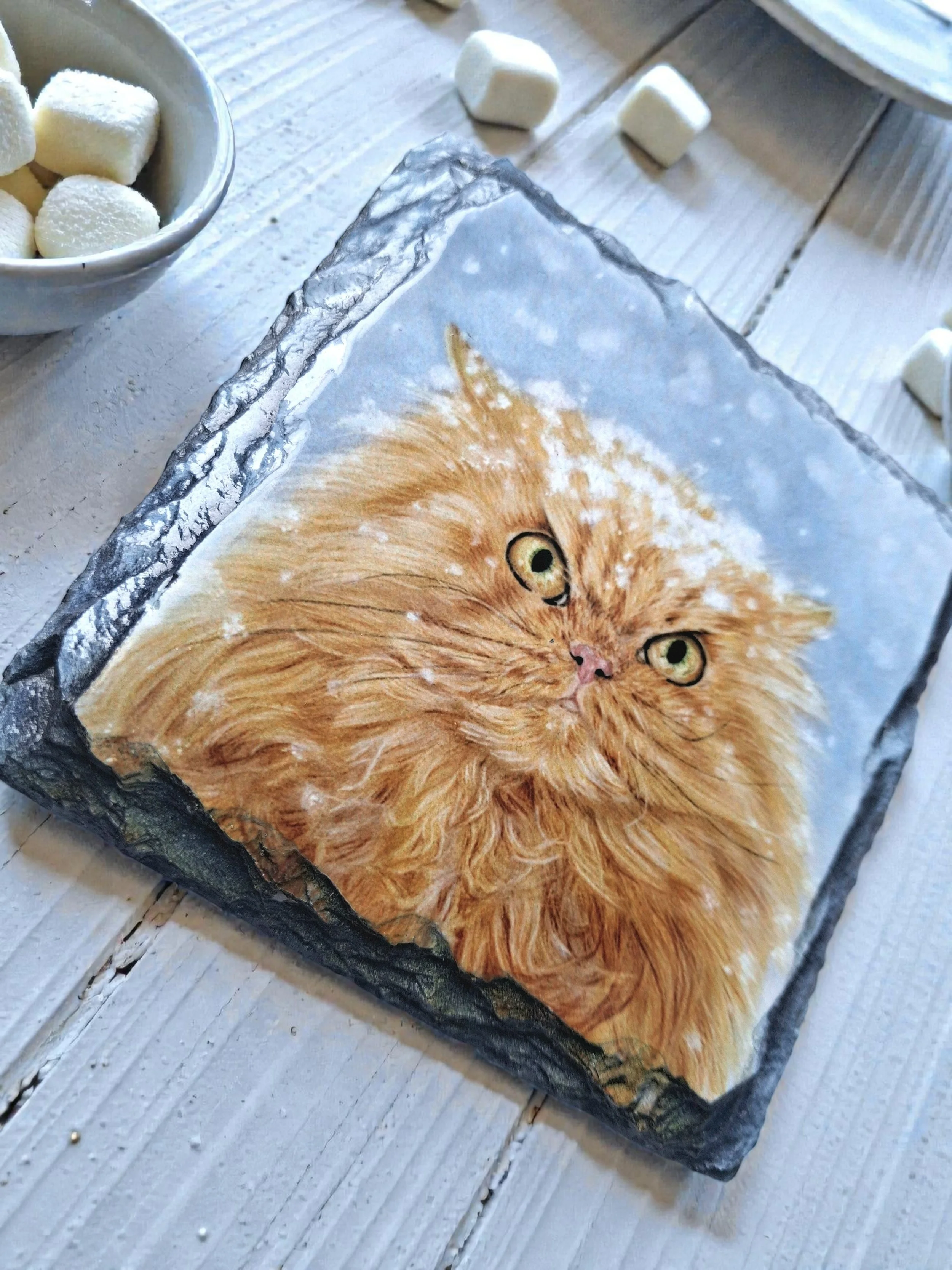 Grumpy Ginger Cat Slate Coaster