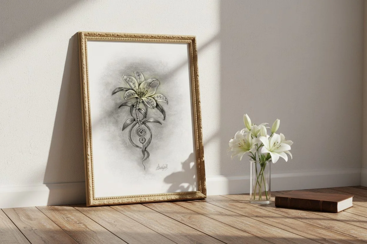 Steampunk Lily Flower Art Print