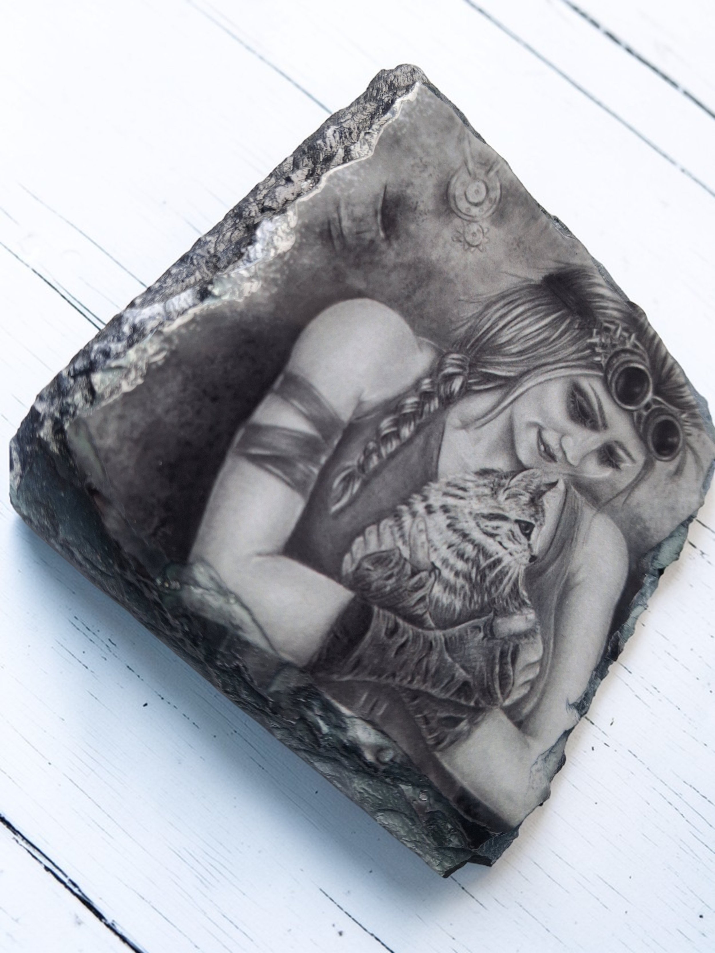 Steampunk Cat Lady Slate Coaster