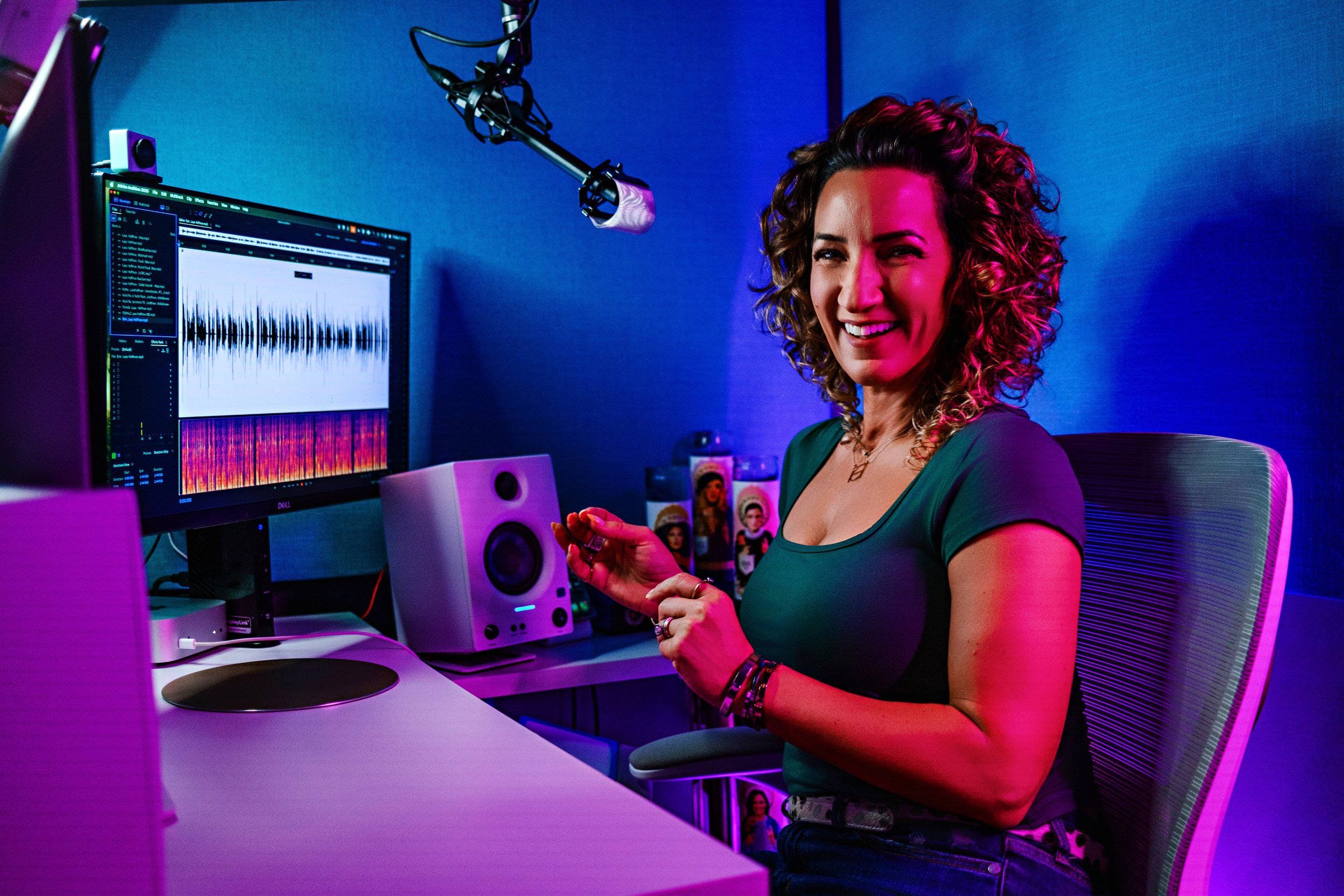 Laya Hoffman professional voice actor in her home recording studio