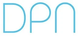 The image shows the letters DPN written in light blue on a white background.