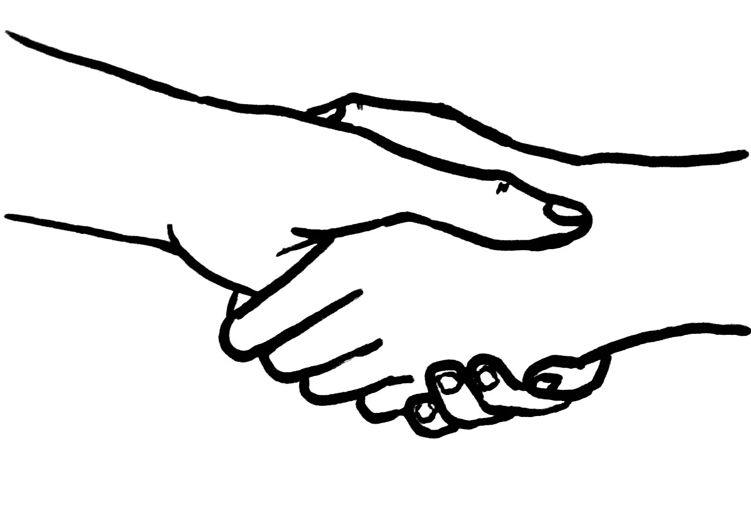 Line drawing of two hands shaking.