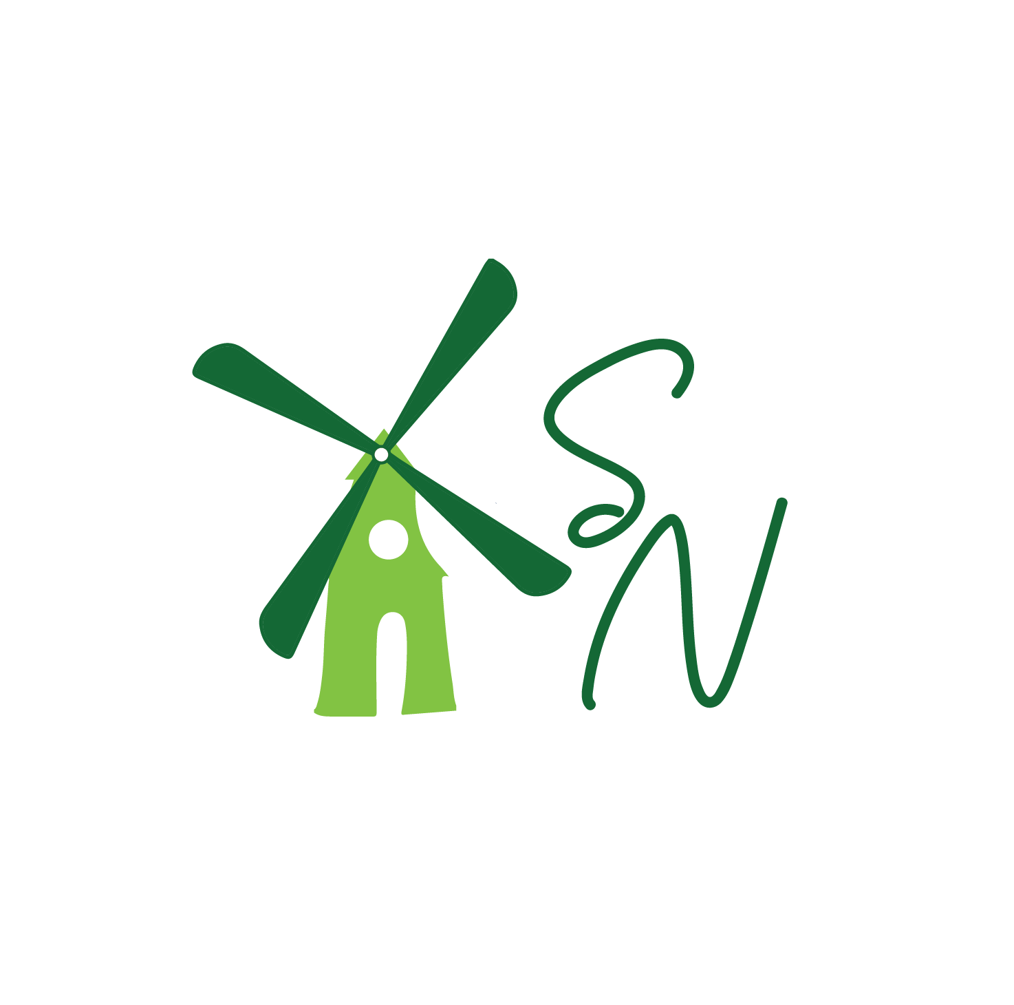A stylized logo with a word 'Windsor' written in black, where the 'i' is replaced with a green windmill. The windmill has a white dot at its center and dark and light green blades.