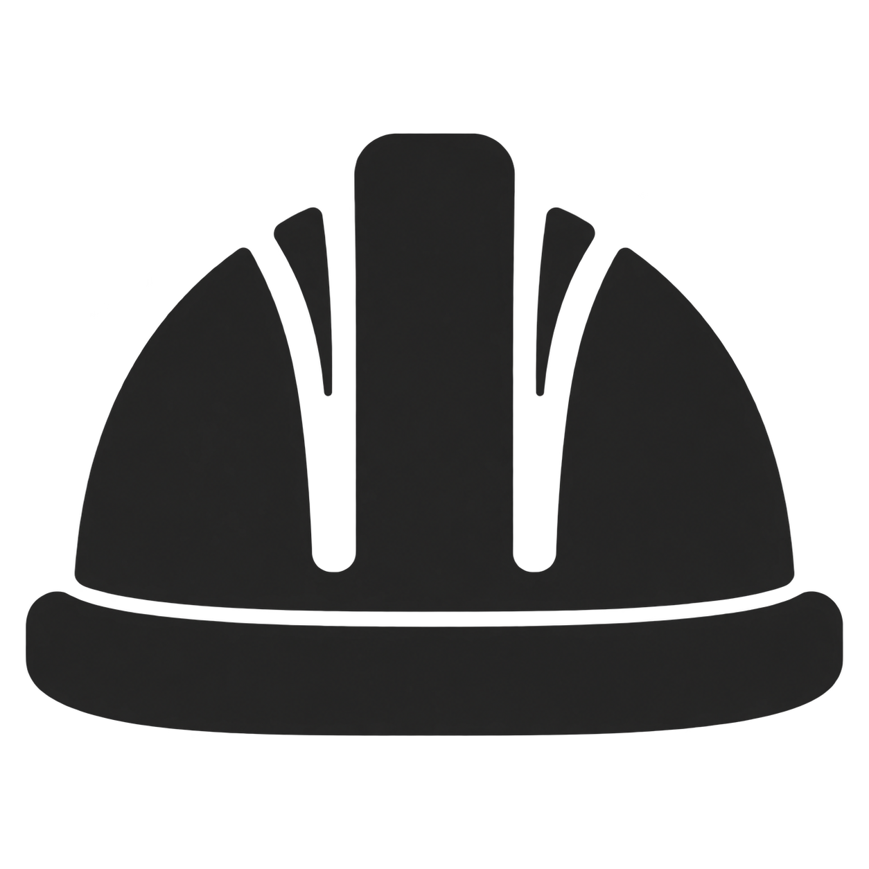 Silhouette of a construction hard hat in black.