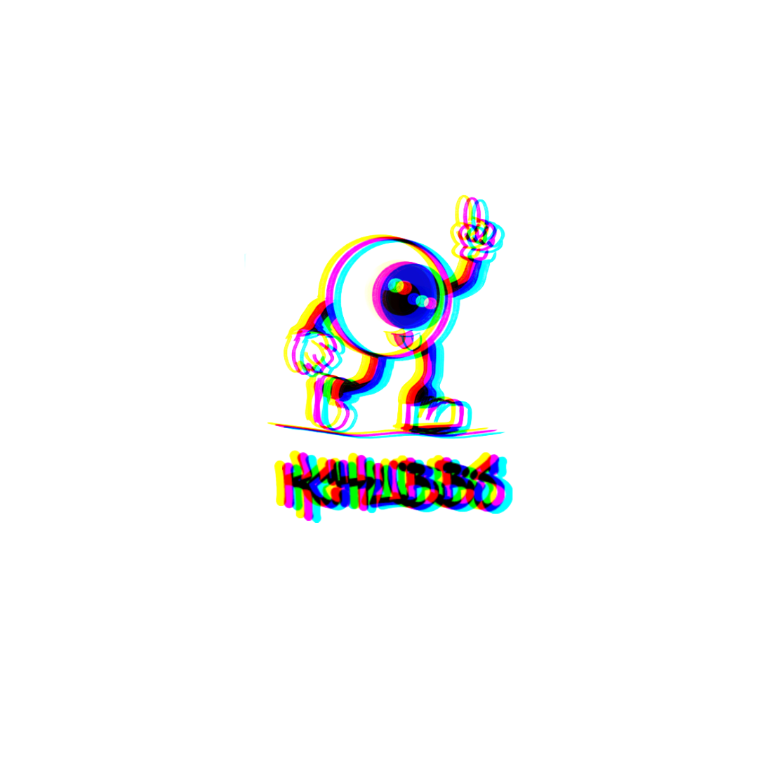 A cartoon character with a large eyeball face, waving with one hand and standing on one foot, with colorful text underneath that spells "KIDBOX" in a glitchy, 3D effect.