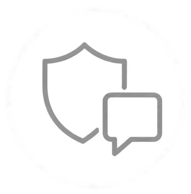Shield with spark symbol and speech bubble indicating security and communication