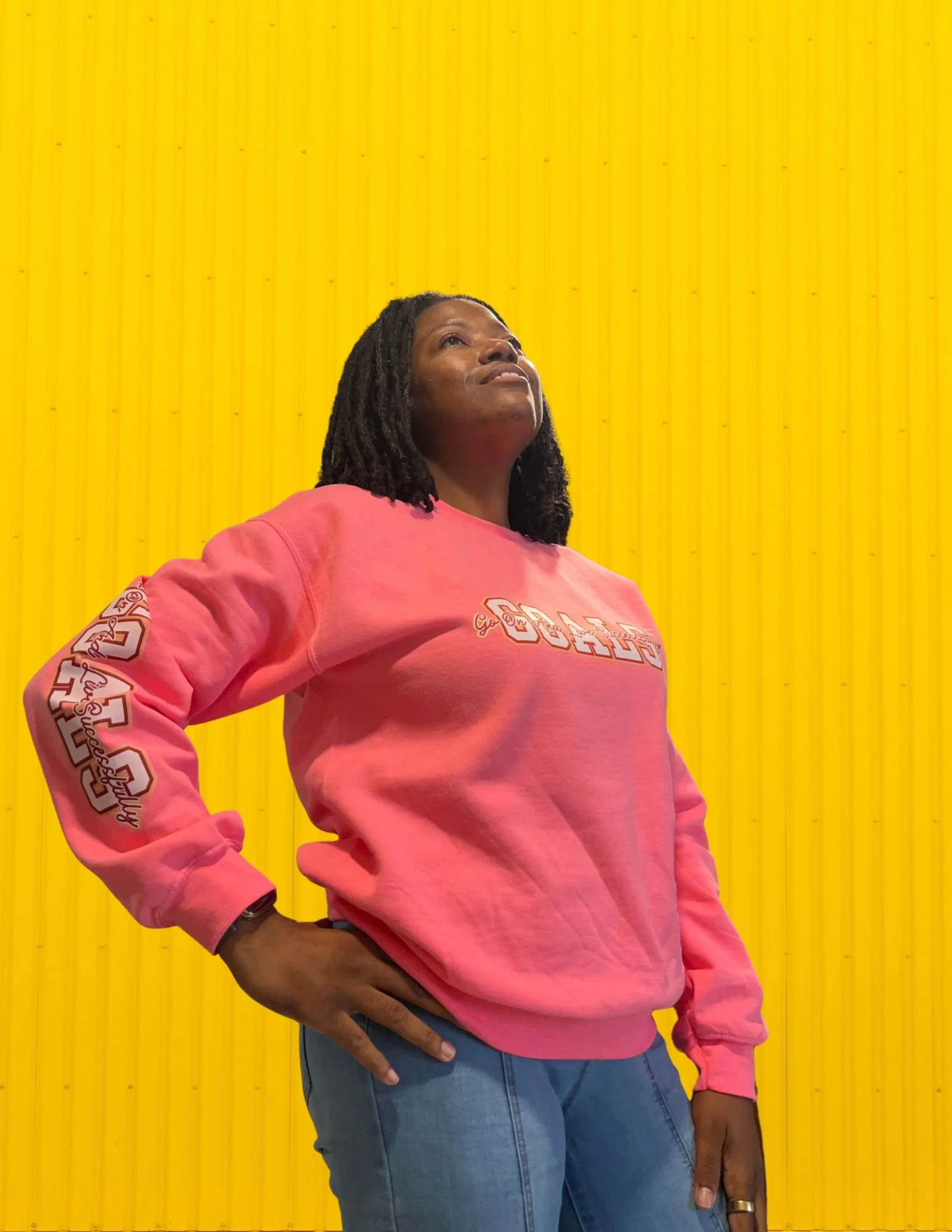 Goals Script Outline Crewneck Sweatshirt | Athletic Lettering, Minimal Graphic