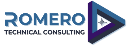 Romero Technical Consulting logo with a stylized triangular play button icon