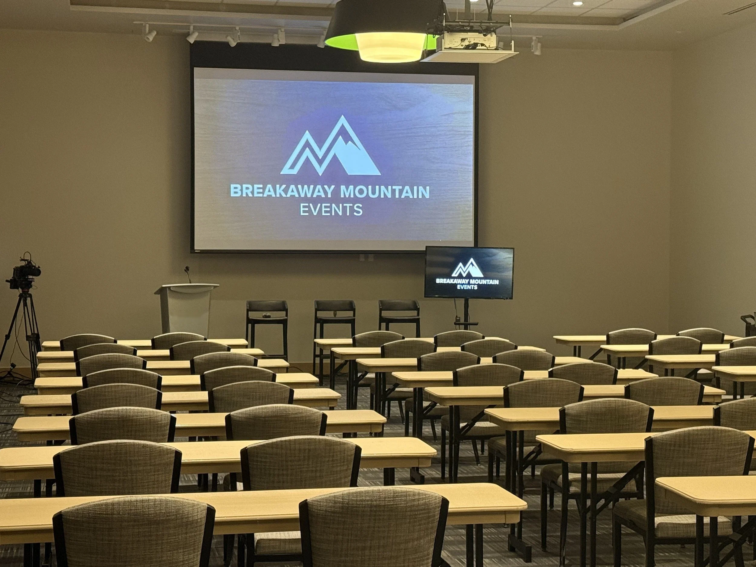 Breakout room set and ready before doors, Breakaway Mountain Events on screen