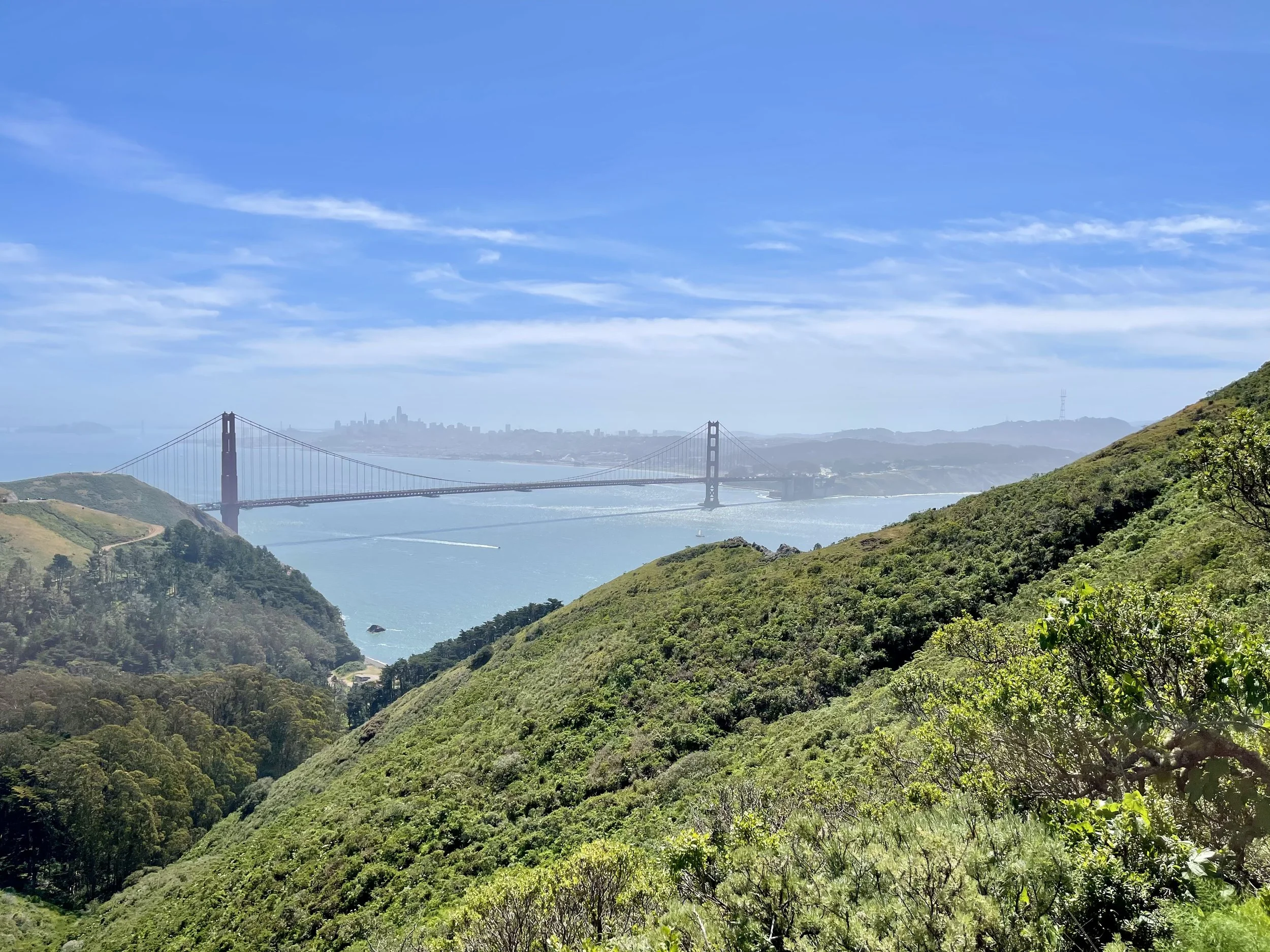 Scenic view of the Golden Gate Bridge and San Francisco from the Marin Headlands.
