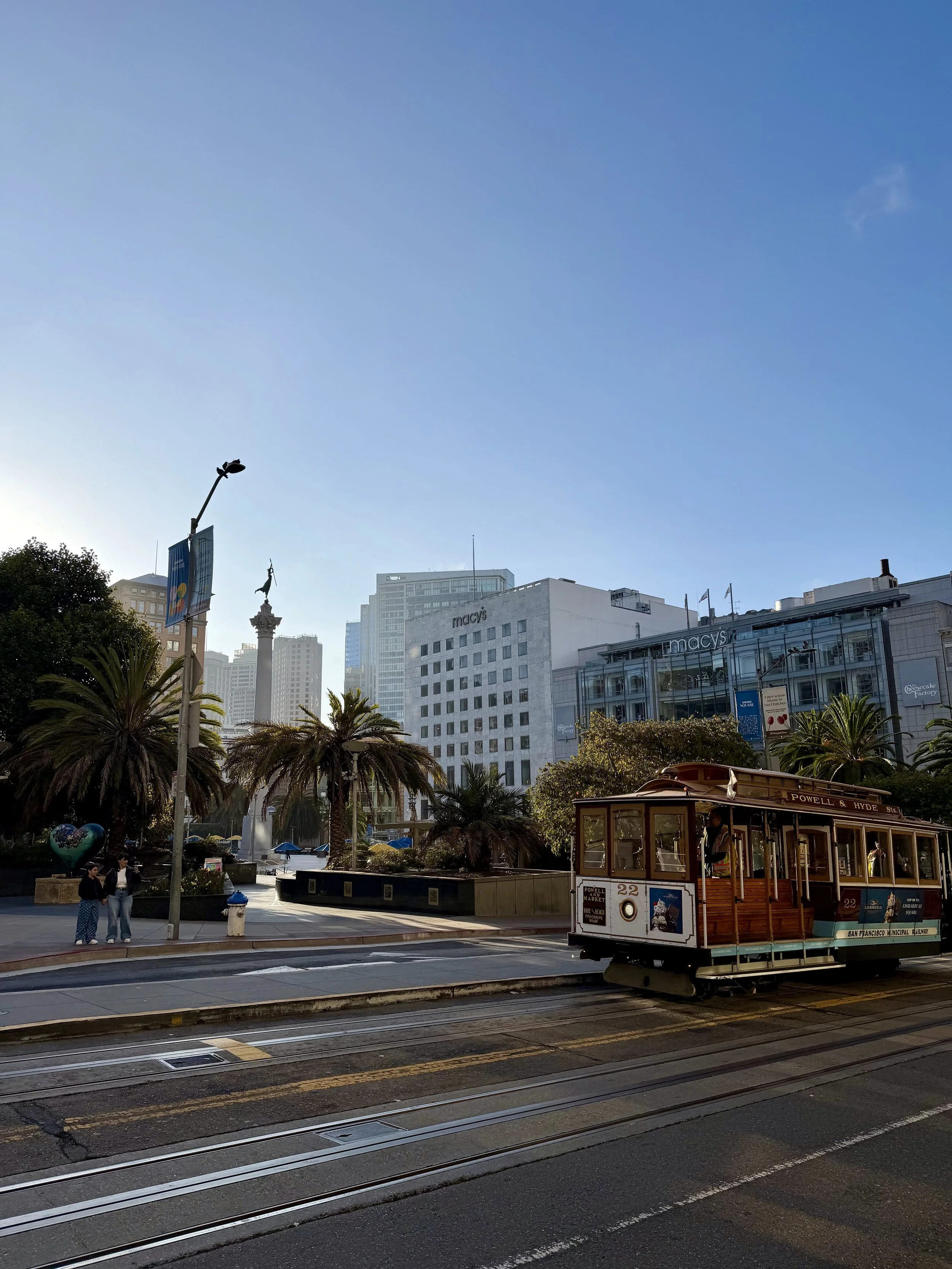 San Francisco cable car near Union Square, where Dr. Edward Hadeler now practices dermatology.