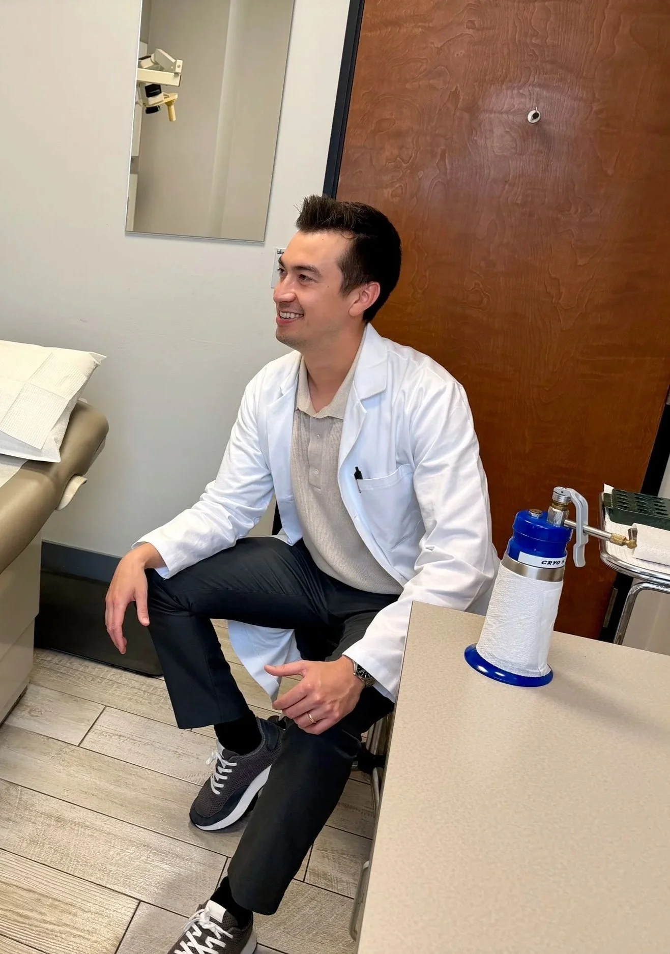 Dr. Edward K. Hadeler in a dermatology examination room in San Francisco.