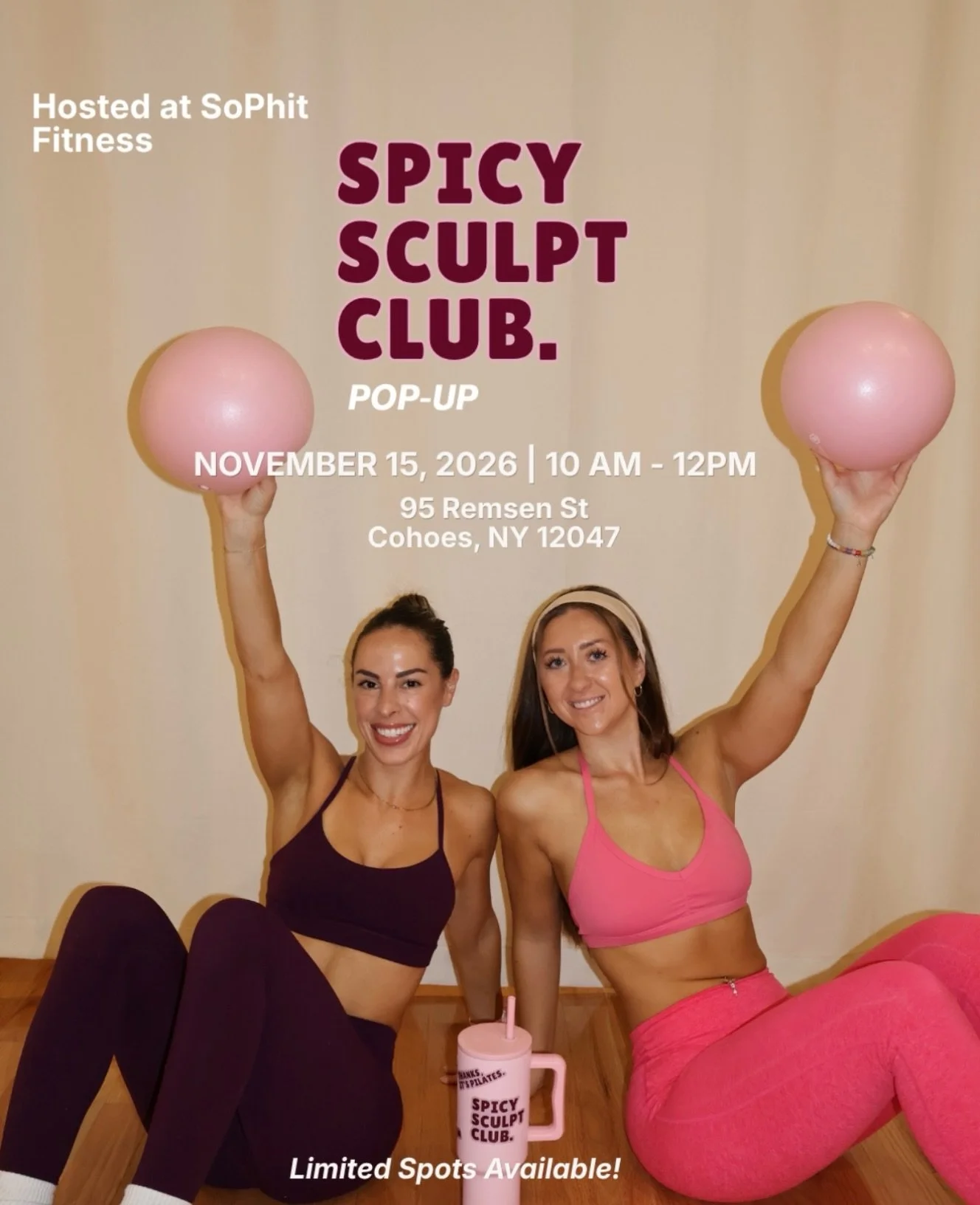 SSC IRL X SOPHIT FITNESS!!

Come move, connect &amp; hang with us at the very first Spicy Sculpt Club pop-up! ✨

Join us for 40 minutes of spicy Pilates, refreshments generously provided by some amazing brands, fun giveaways &amp; time to connect wit