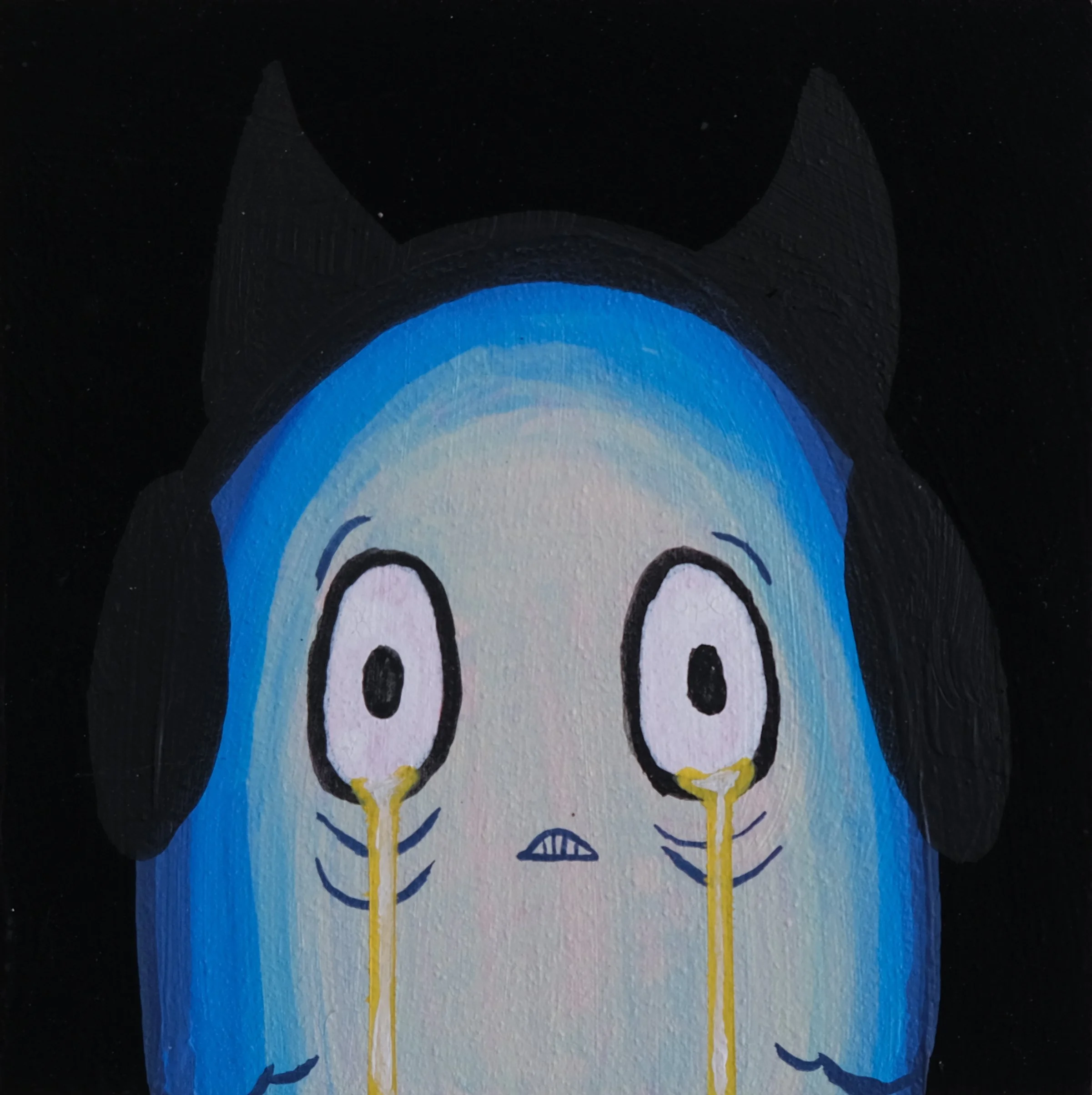 A cartoon caricature fish crying