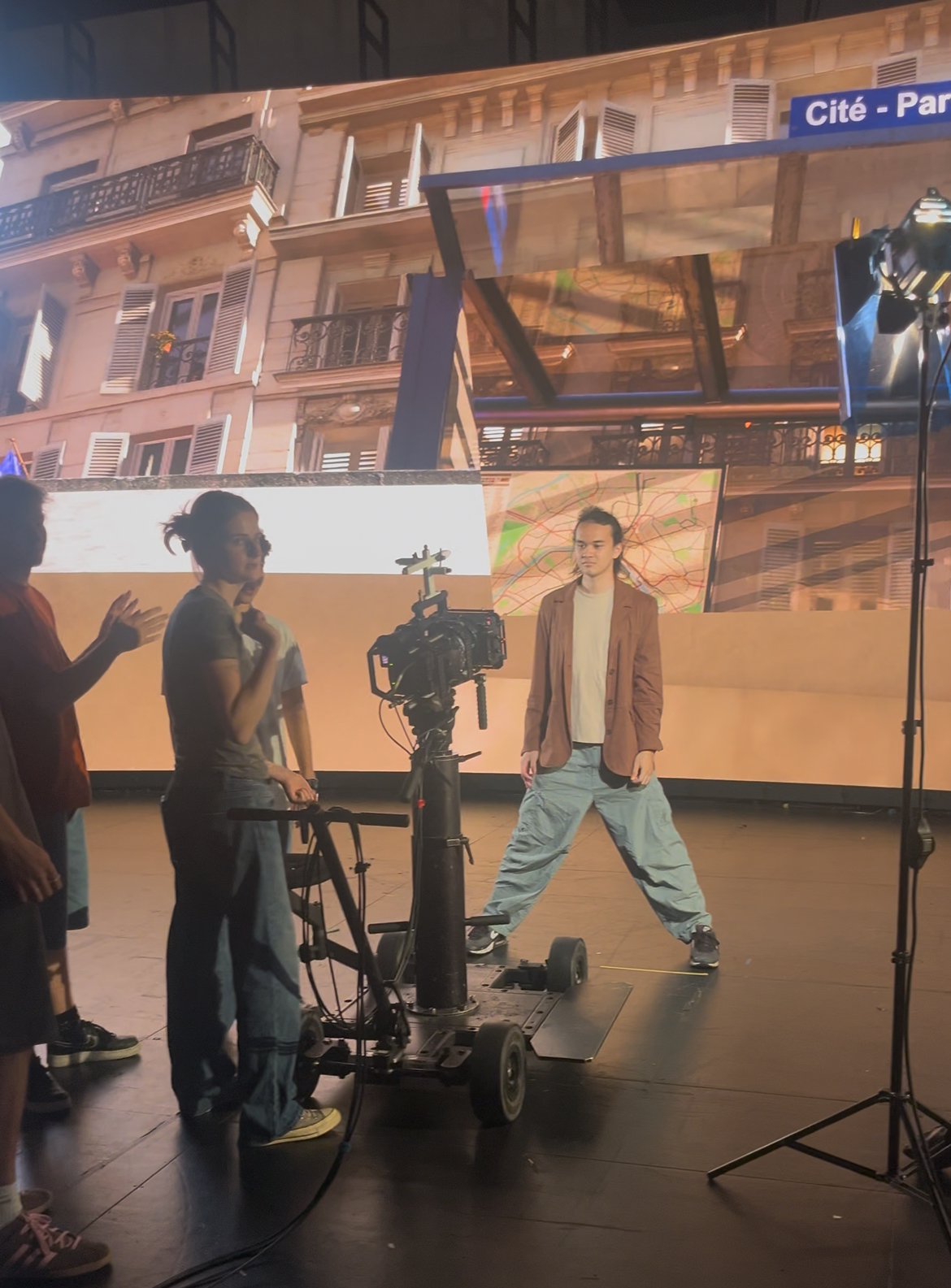 Behind-the-scenes of a film production using a virtual volume with Unreal Engine.