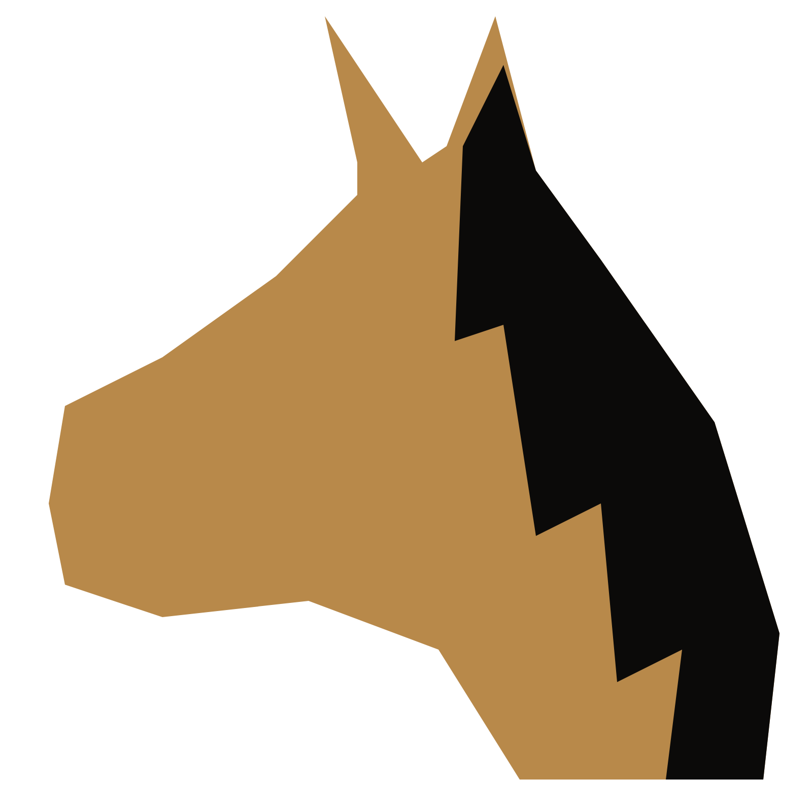 A digital illustration featuring a stylized, asymmetrical tiger face with sharp geometric features, in shades of black and gold.