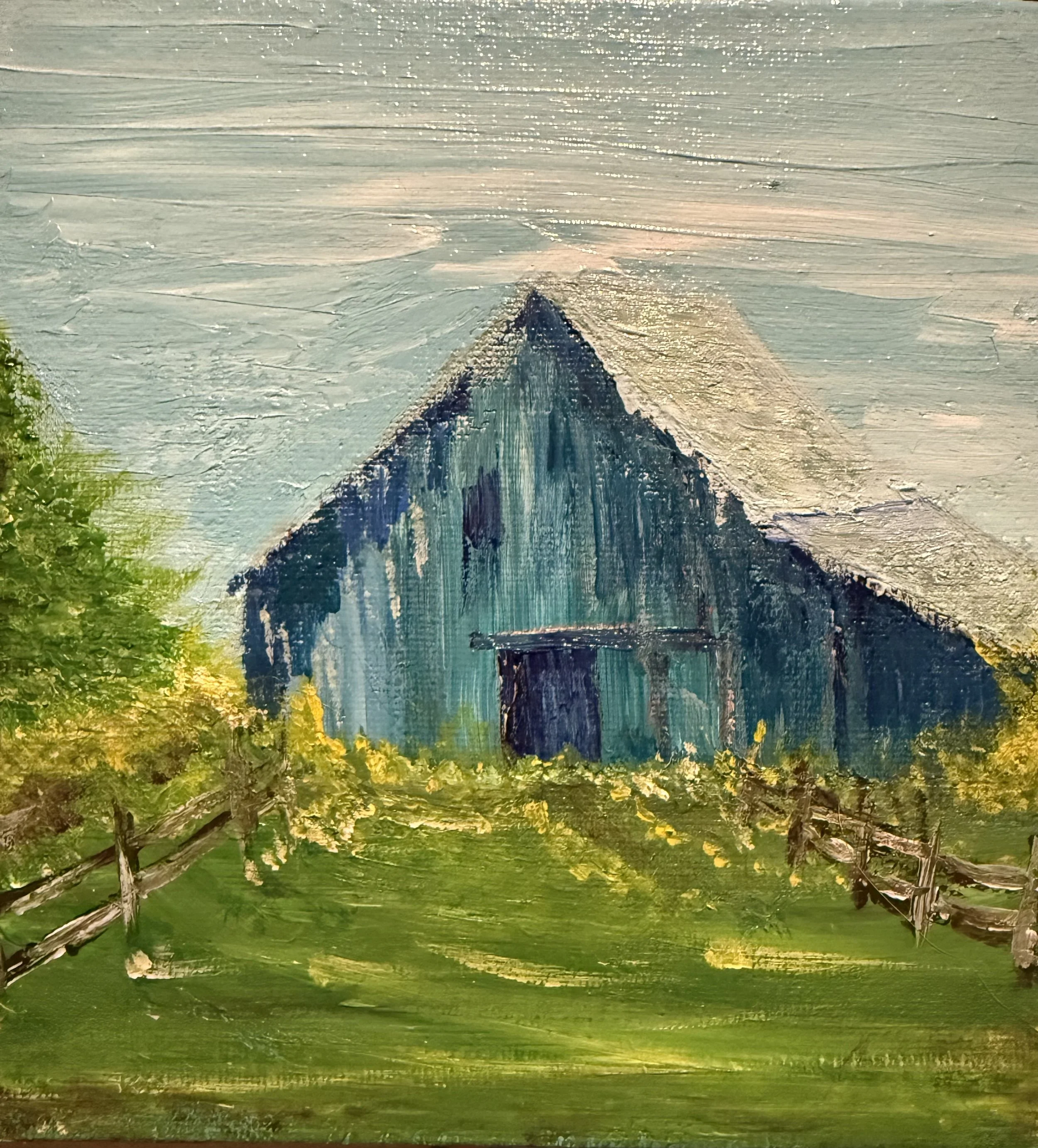 Blue Barn · 6 x 6 · Acrylic on Canvas Board