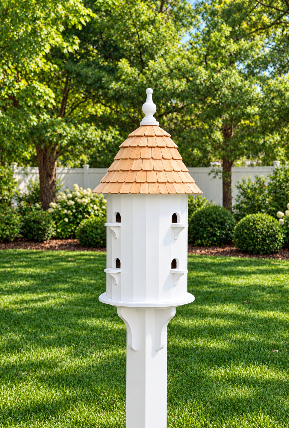 English Dovecote Style Birdhouse With Natural Cedar Roof