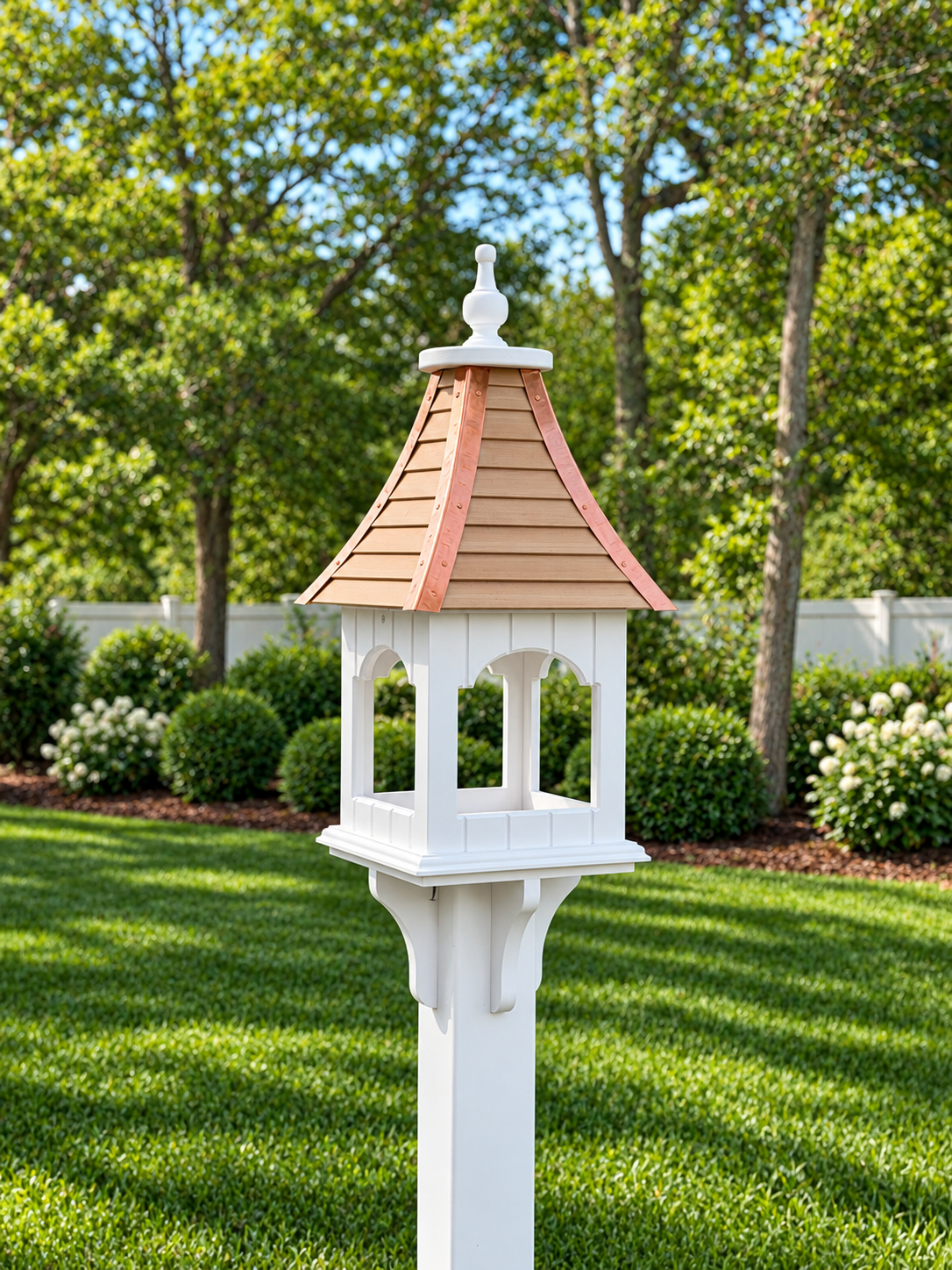 Arch Roof Fly-Thru Feeder with Cedar Roof and Copper Accents