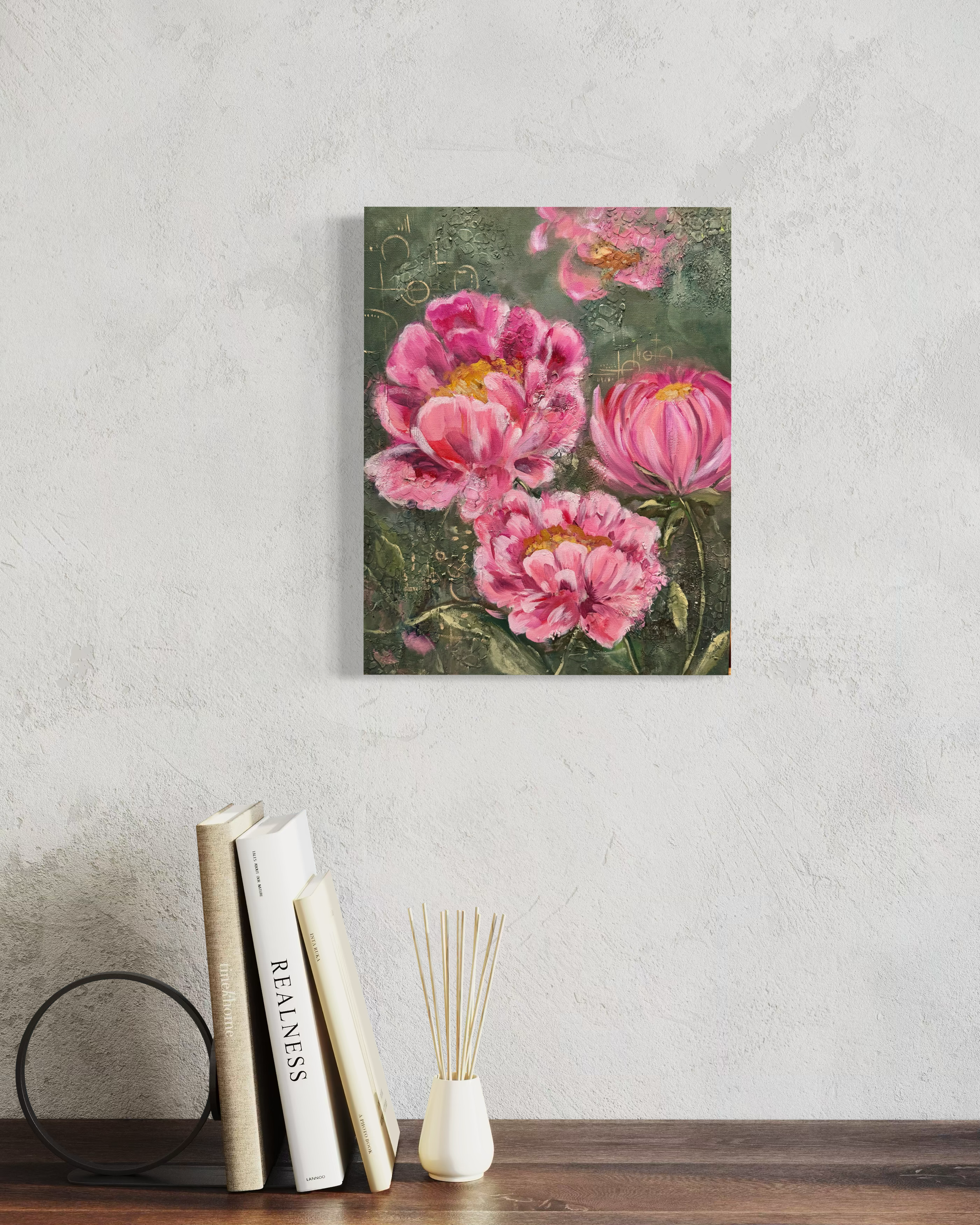 Peonies in Reverie — 16 x 20 in. Original Mixed Media on Canvas