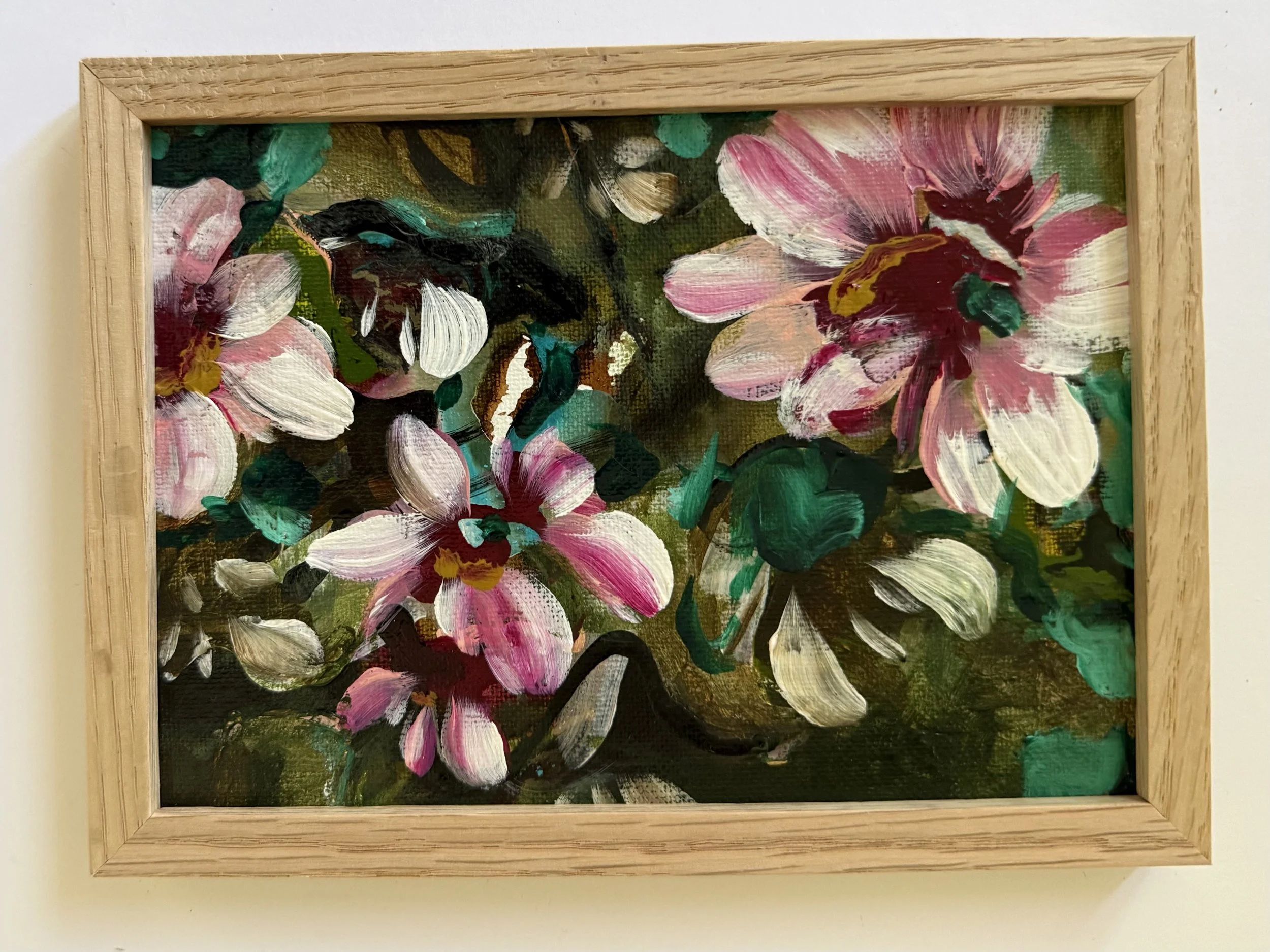 Abstract Moody Floral 2- Acrylic original 5x7 framed