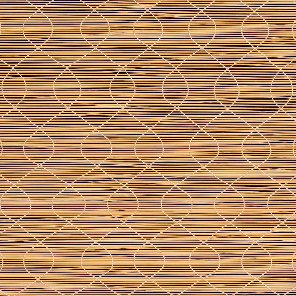 Close-up image of a bamboo curtain with a woven design.