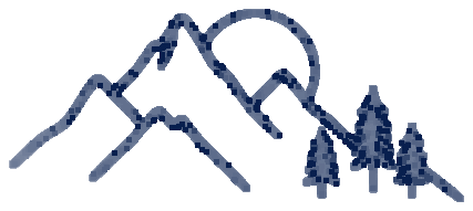 Line drawing of mountain peaks and three pine trees. mountains to climb parental burnout free walk and talk therapy social anxiety trauma grief childhood wounds