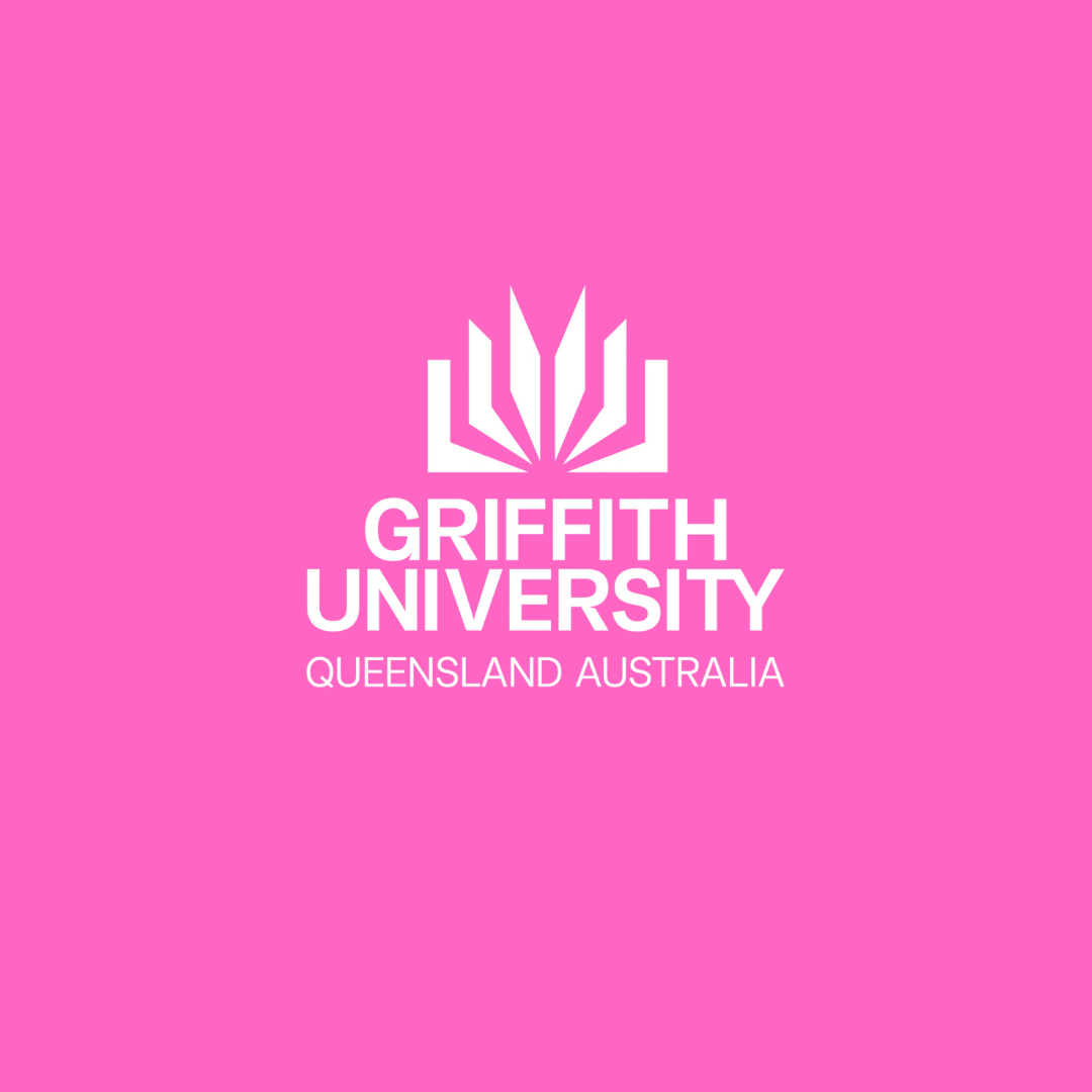 Pink background with the Griffith University logo and text in white that reads 'Griffith University Queensland Australia'.  Leadership keynote speaker motivational speaker burnout recovery Rachael Karlyl