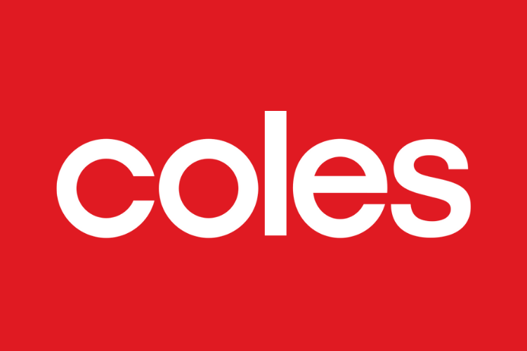 Coles logo with white lowercase letters on a red background