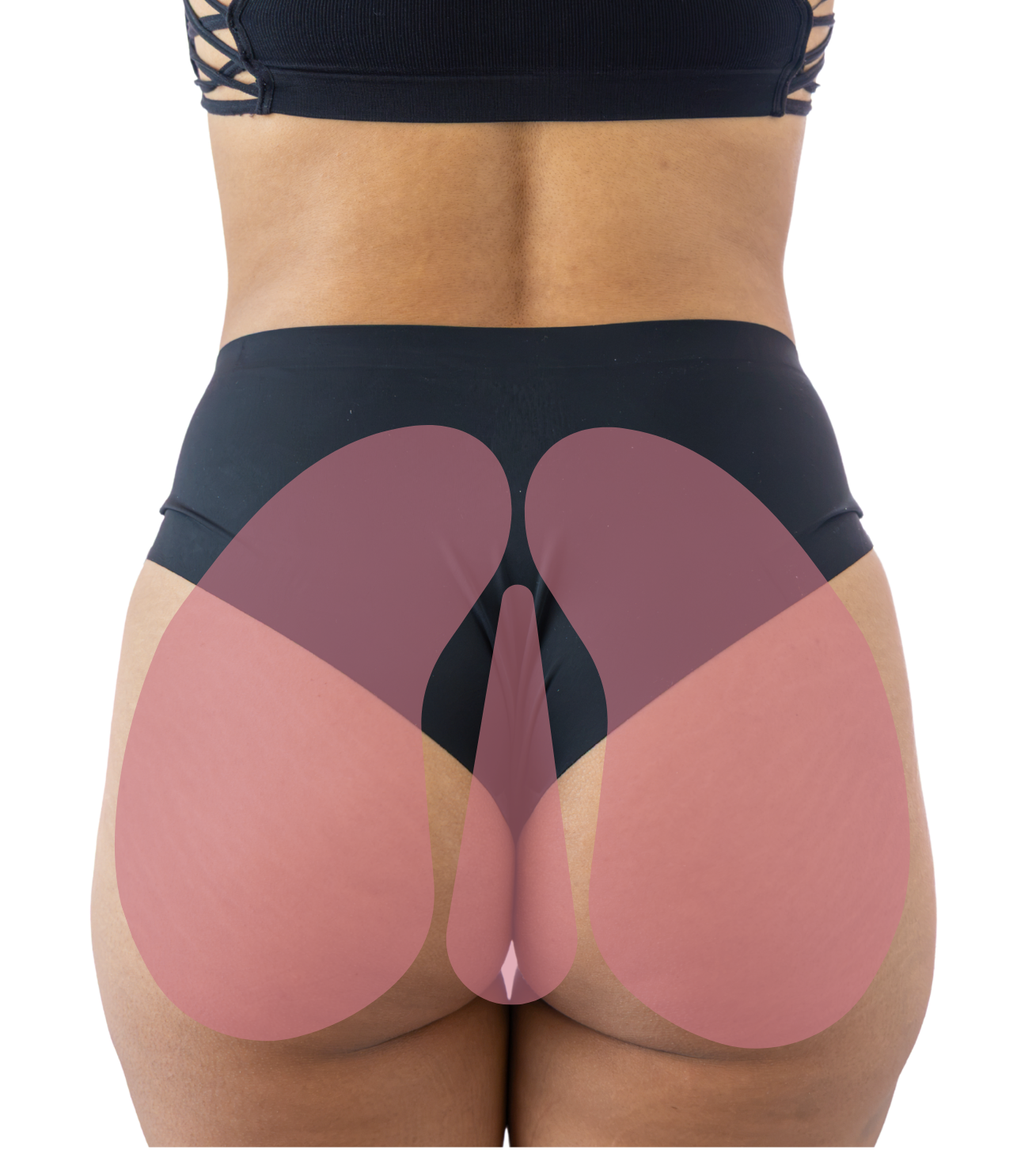 Close-up of woman's buttocks showing a diagram of the hair removal section for "Full Buttocks" wax.