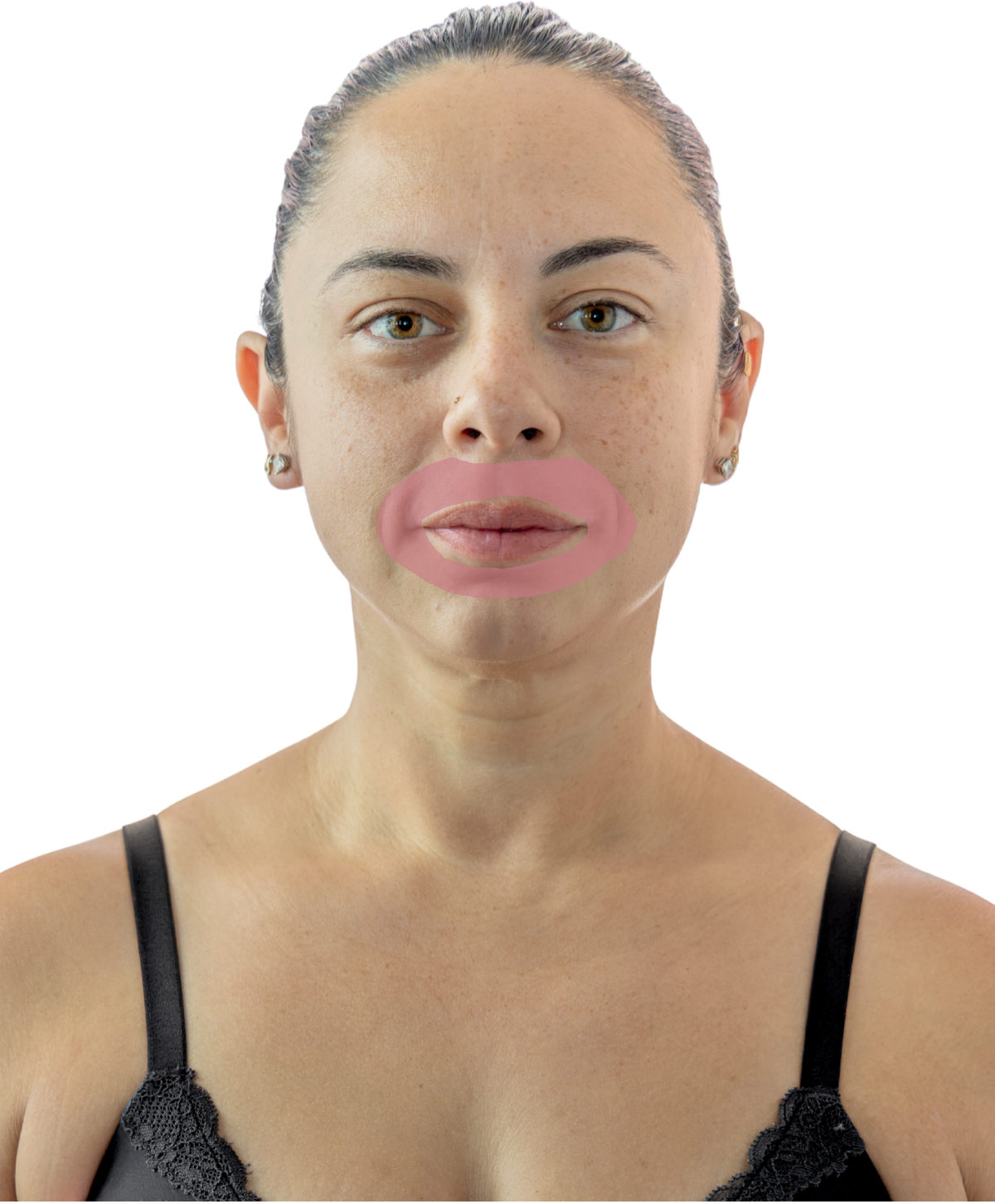 A woman facing forward, showing a diagram of the hair removal section for "Lip" wax.