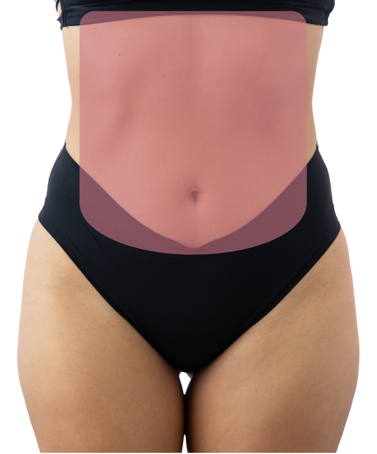 Close-up of a woman's midsection, showing a diagram of the hair removal section for "Abdomen" wax.