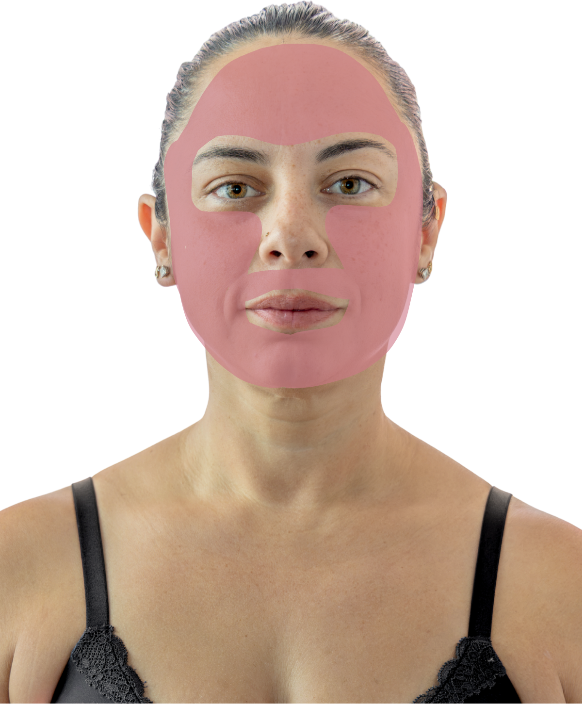 A woman facing forward, showing a diagram of the hair removal section for "Full Face" wax.