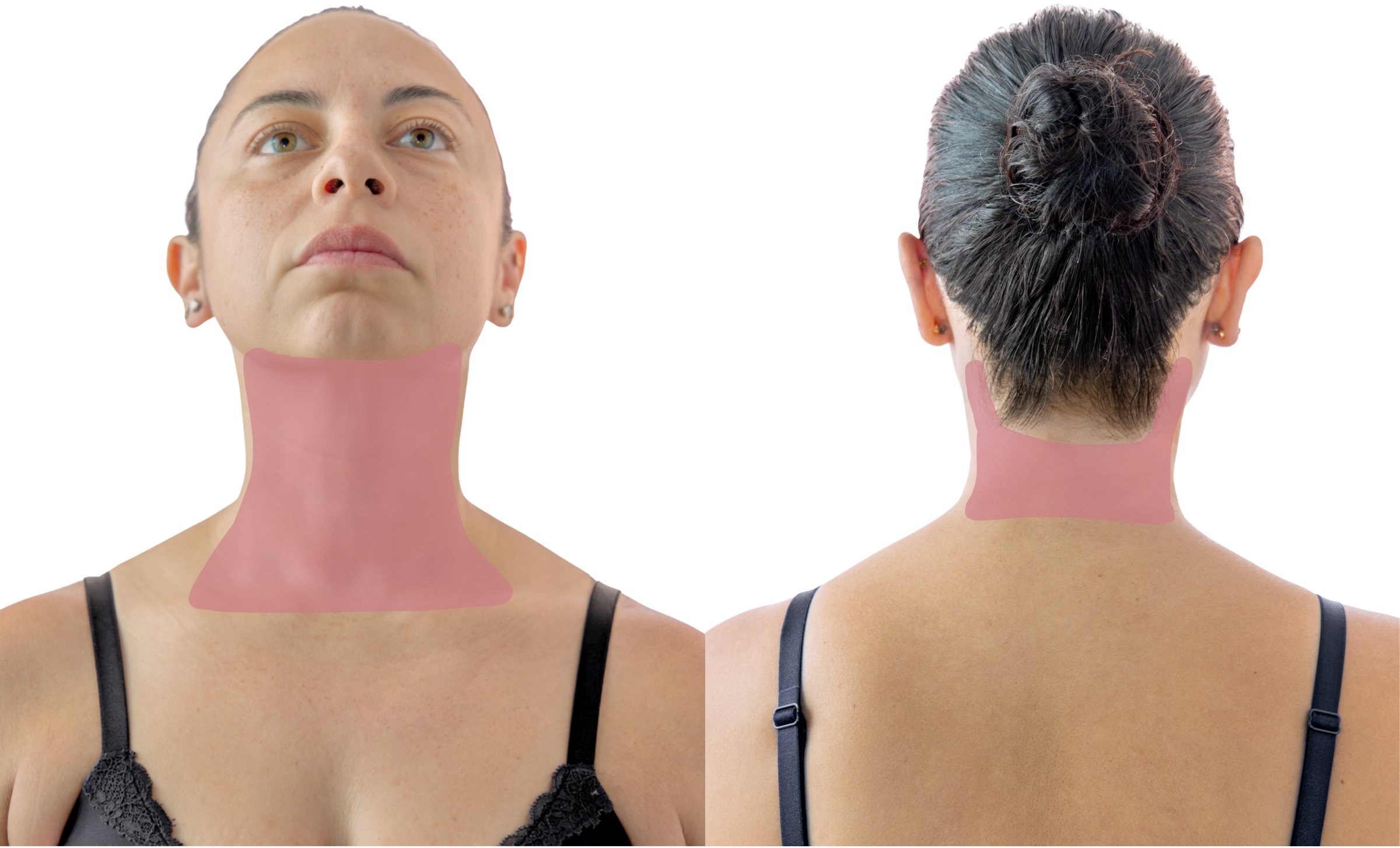 A woman viewed from the front and back, showing a diagram of the hair removal section for "Front & Back Neck" wax.