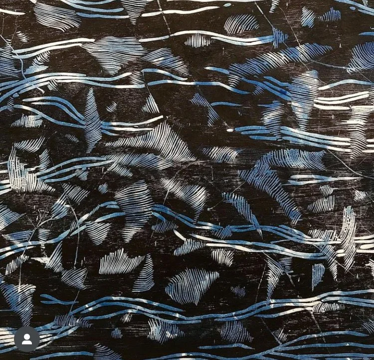 Woodcut, cyanotype
Status: For Sale - Stoneman Press, Patea 
