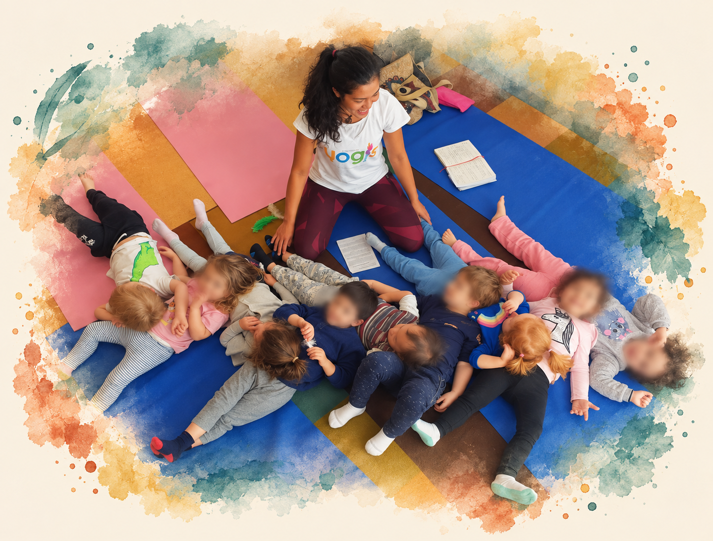 Children relaxing together during a ZenYogis movement and philosophy practice
