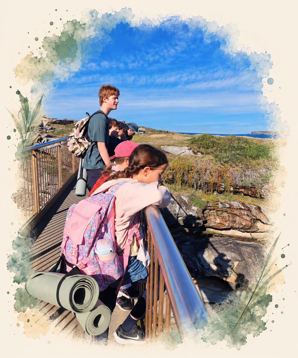 Children exploring the coastal walking trail during a ZenYogis Trail Day