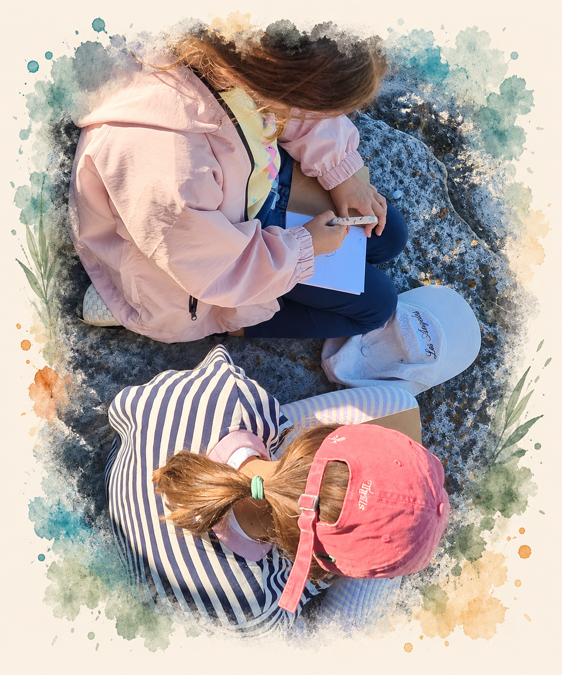 Children journaling along the Cape Banks walking trail during a ZenYogis Trail Day