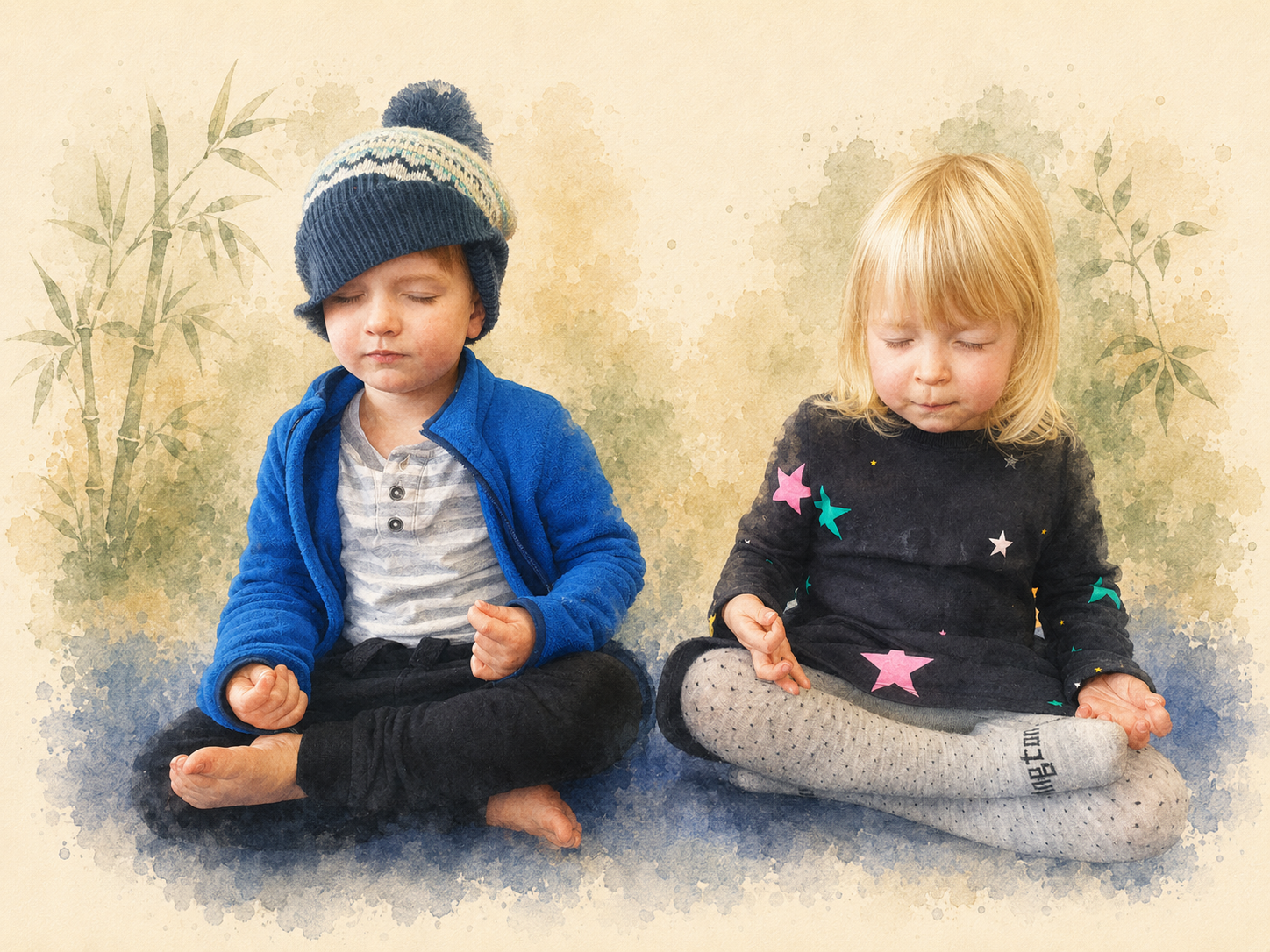Young children practising meditation and quiet observation with ZenYogis