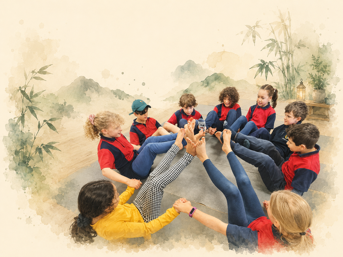 Children sitting together during a ZenYogis Weekly Dojo