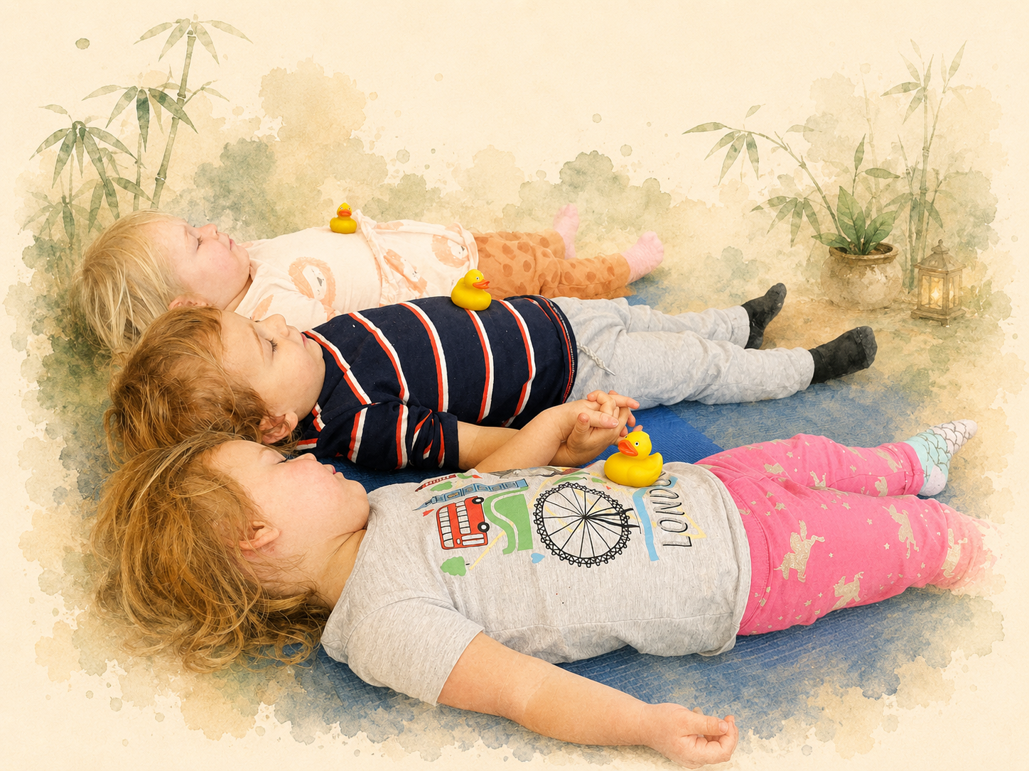 Children resting quietly during ZenYogis guided meditation relaxation time