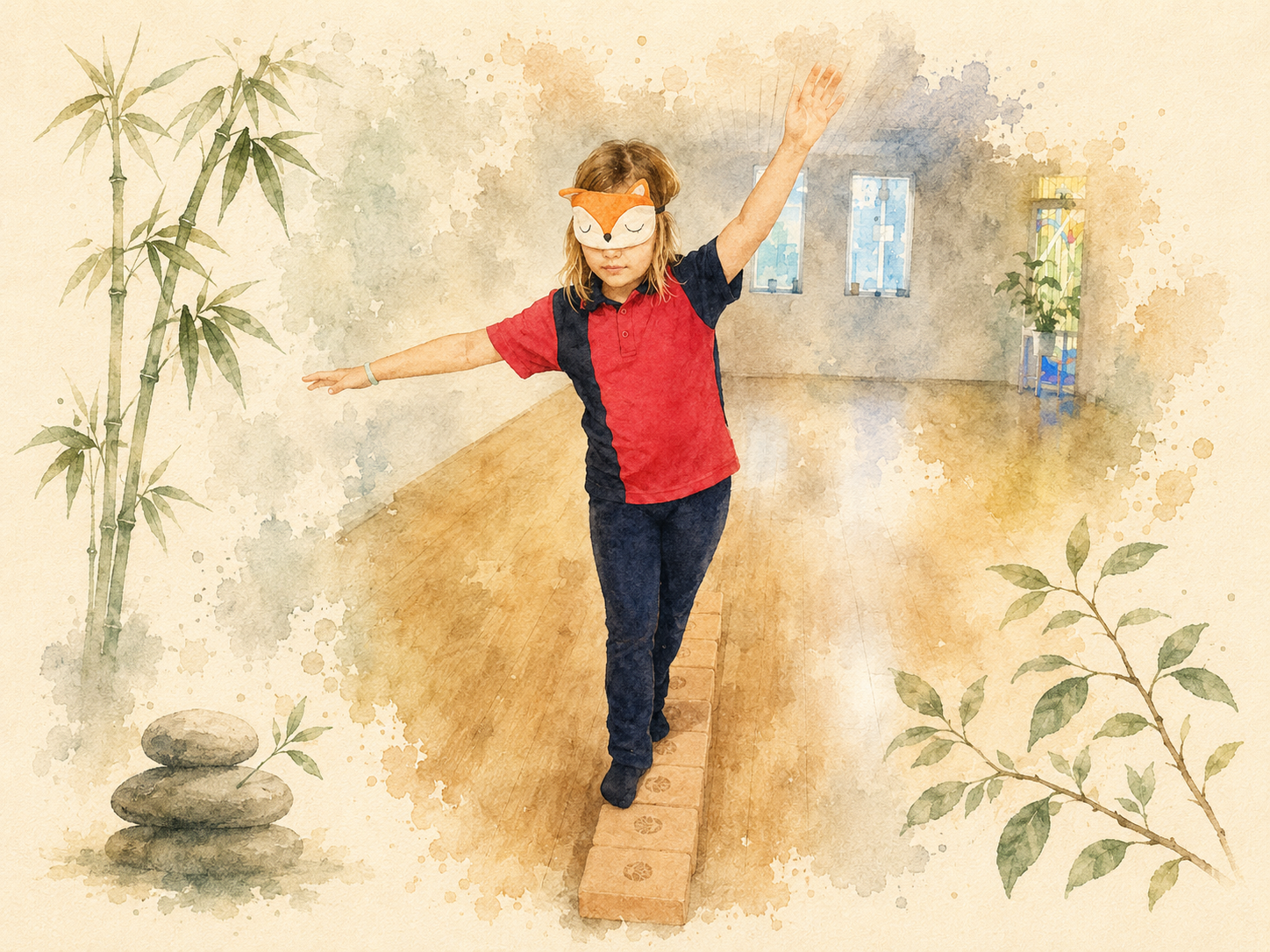 Child practising balance and meeting a movement challenge