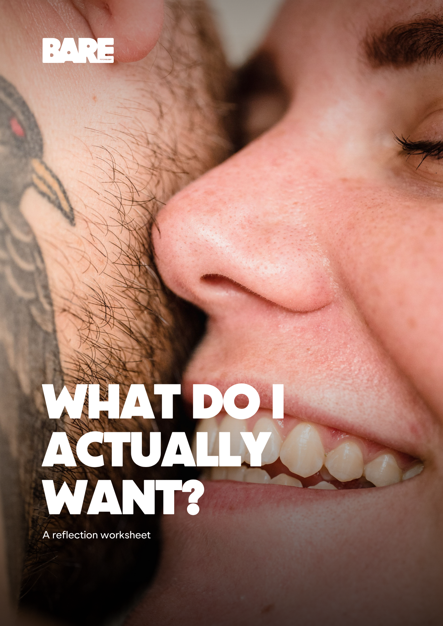 Close-up of a person's face showing their nose, mouth, and part of an ear. The person's eye is partially visible, and they are smiling with their teeth showing.