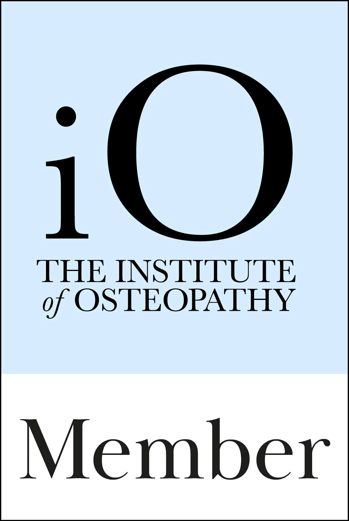 Membership card or logo for The Institute of Osteopathy with the word "Member" at the bottom.