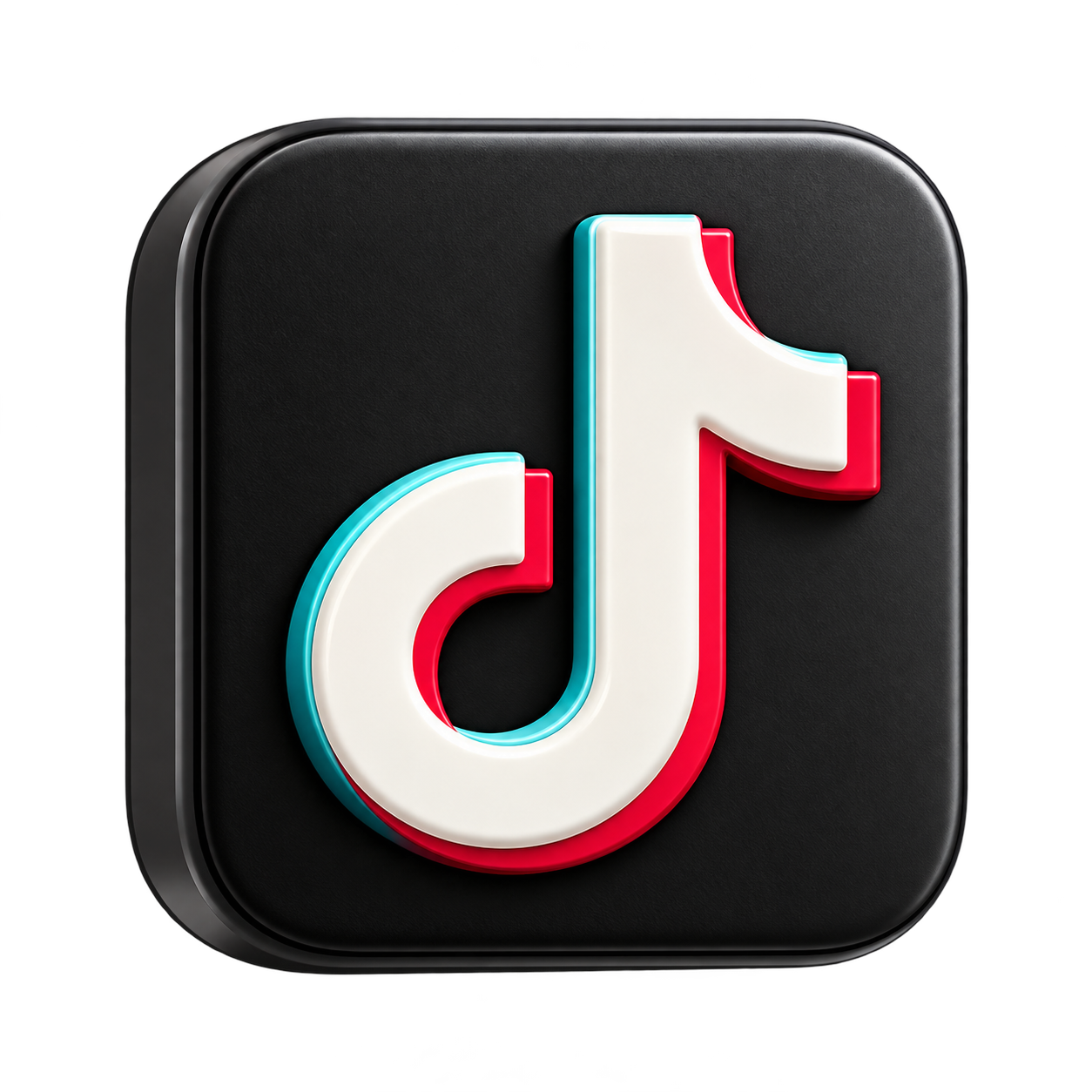 TikTok app icon with a black background and a stylized white music note outlined in red and blue.