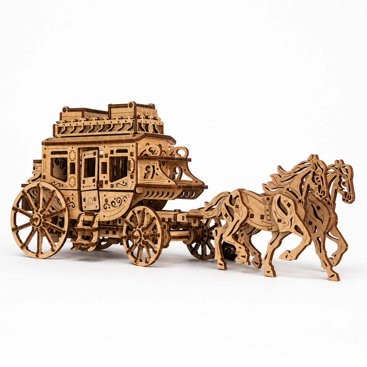 Wooden horse-drawn coach model