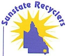 Logo for Sunset Recyclers featuring a stylized purple silhouette of the state of Idaho with a yellow sunburst.