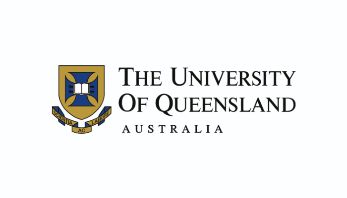 Logo of the University of Queensland, Australia, featuring a shield with book and wings emblem, and the university's name in black text.